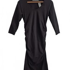 Nwt Michael Stars Style P1042 Black T-Shirt Dress Ruched Waist V-Neck 3